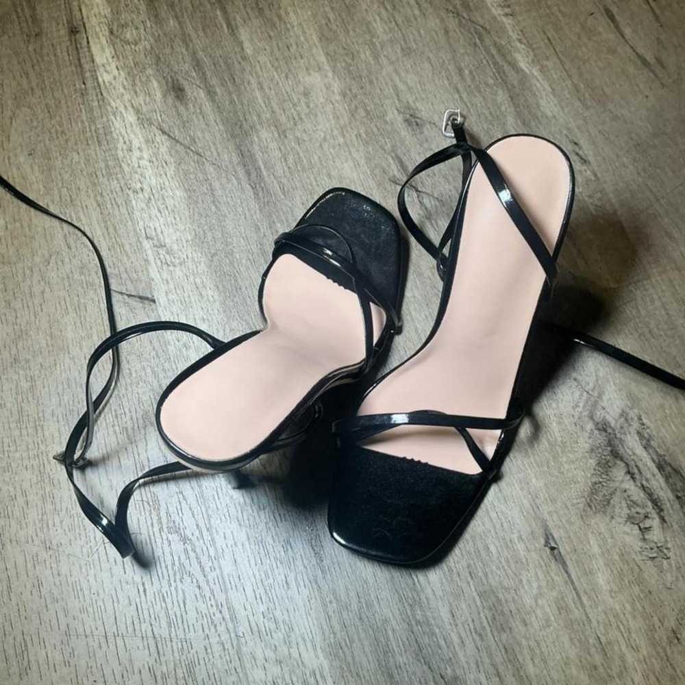 Unbranded Black Strappy Stiletto Heels Square Toe Size 30 Going Out Party